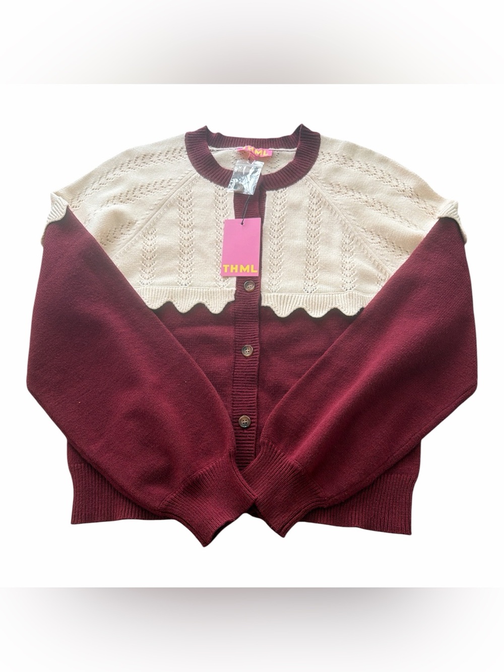 THML Cream and Burgundy Cardigan Size S
